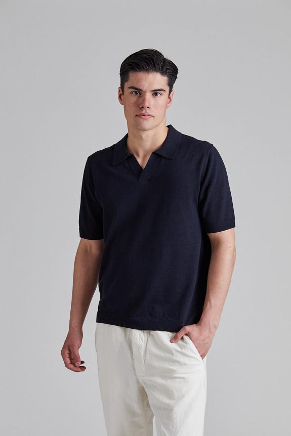 Norse Projects Leif Cotton Linen Polo Dark Navy-1